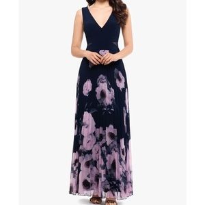 XSCAPE Illusion-Inset Floral Print Gown Dress 10